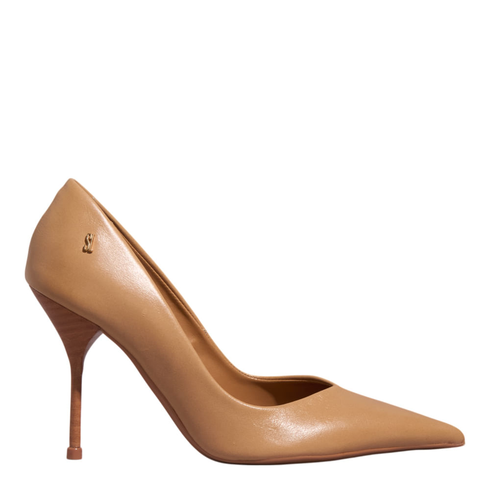 Scarpin One Couro Nobre Soft Bege Salto Alto