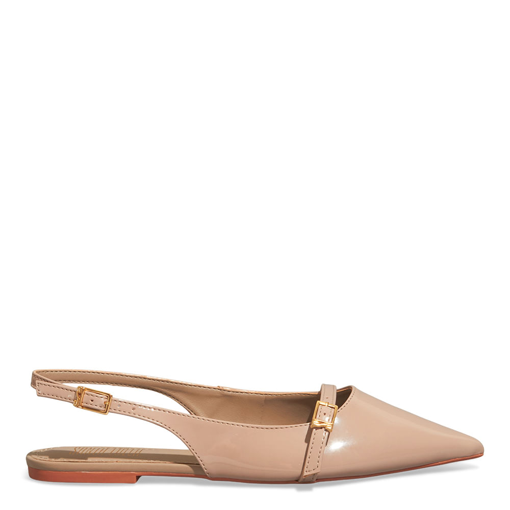 Sapatilha Slingback Verniz Bico Fino Bege