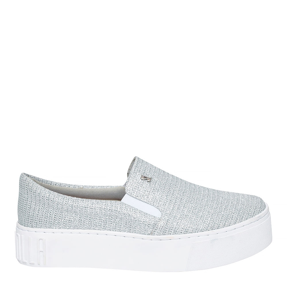 Tênis Slip On Sola Alta Glitter Prata