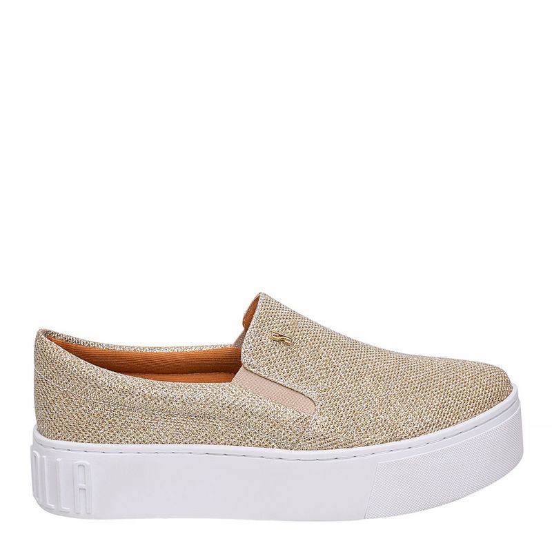 Tênis slip on sola alta glitter dourado - santalolla