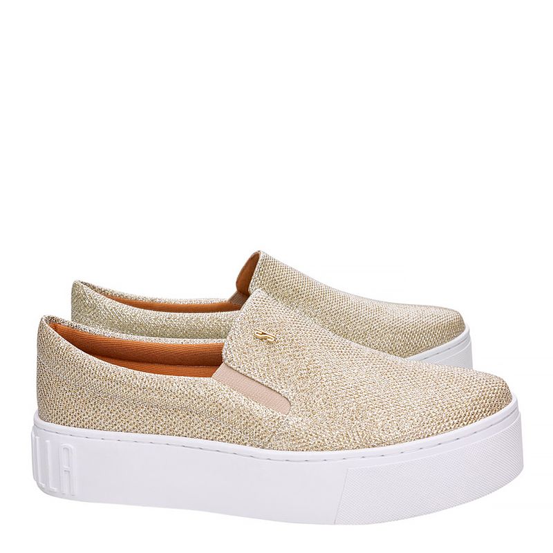 Tênis slip on sola alta glitter dourado - santalolla