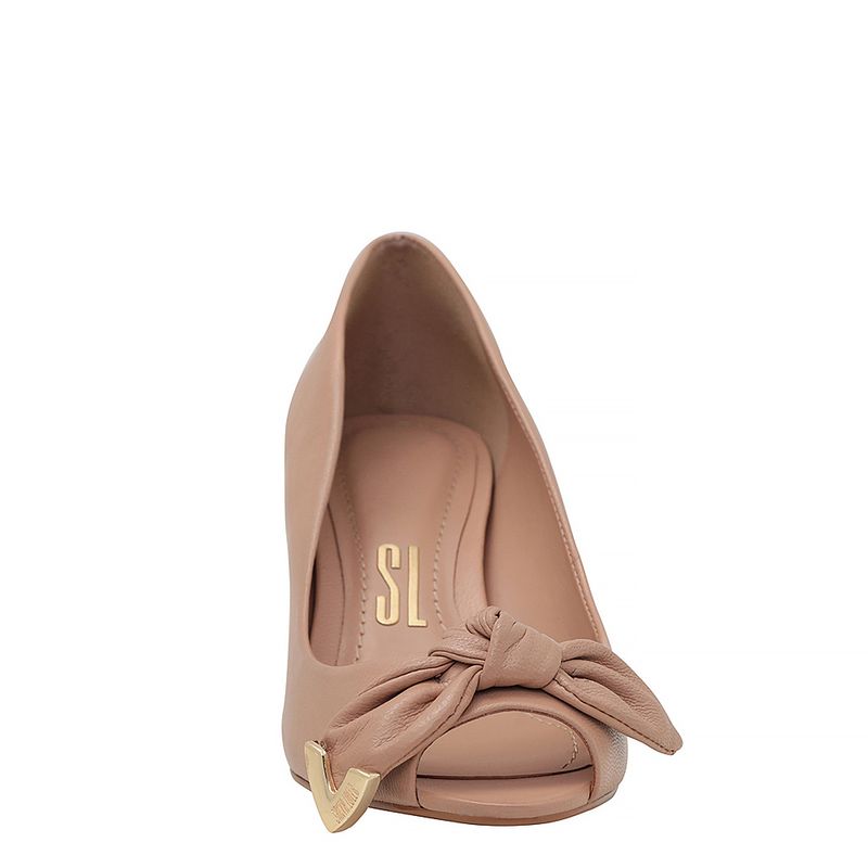 Peep toe salto baixo laço bege - santalolla