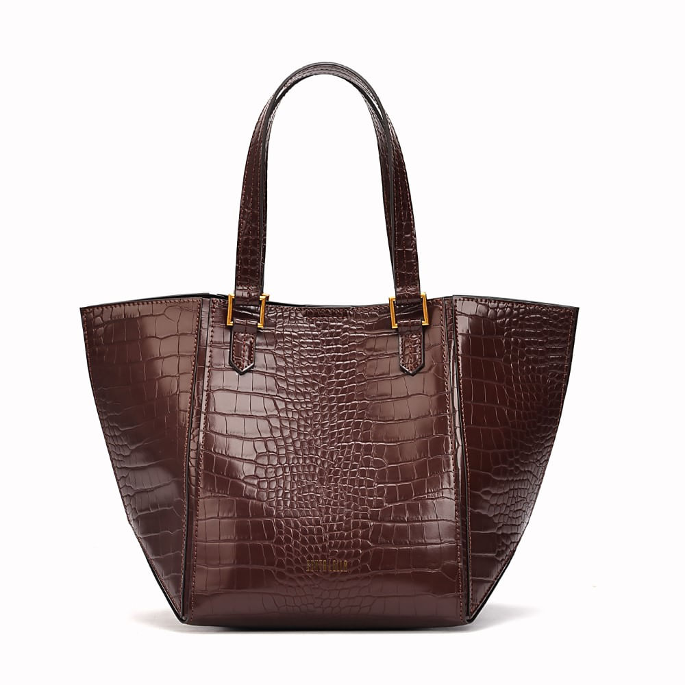 Bolsa Shopper Croco Marrom Dark Alça Ombro