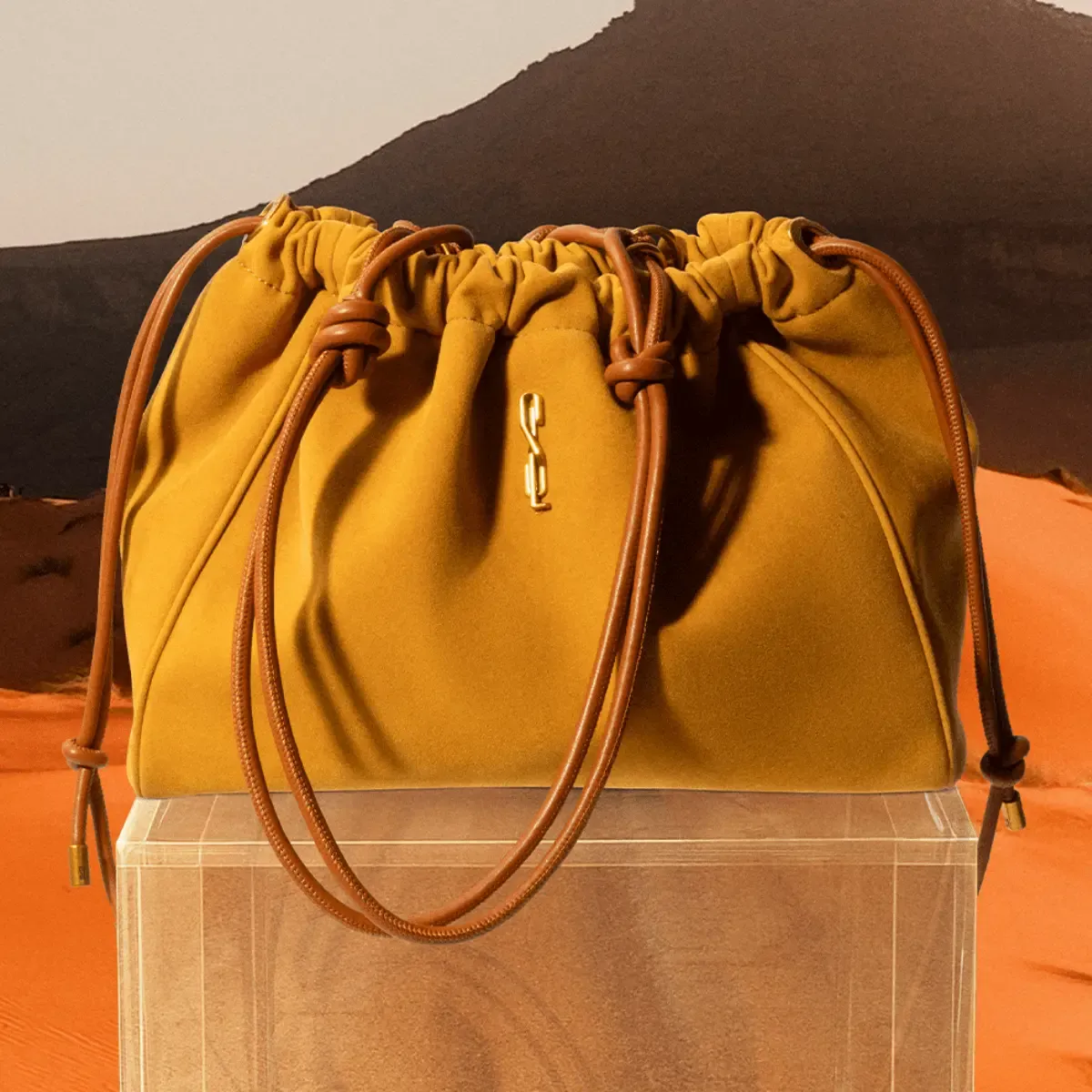 Bolsa Camurça Amarelo Mostarda Alça Ombro