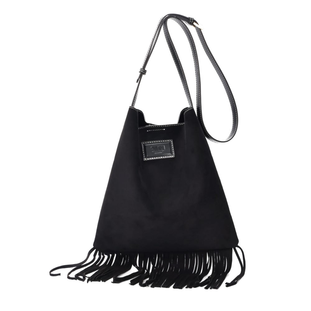 Bolsa Franja Camurça Preta Transversal