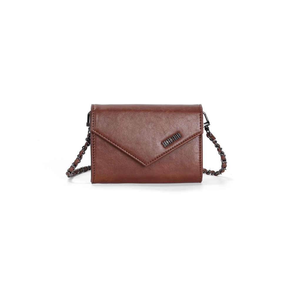 Bolsa Carteira Rustica Alça Corrente Transversal Marrom