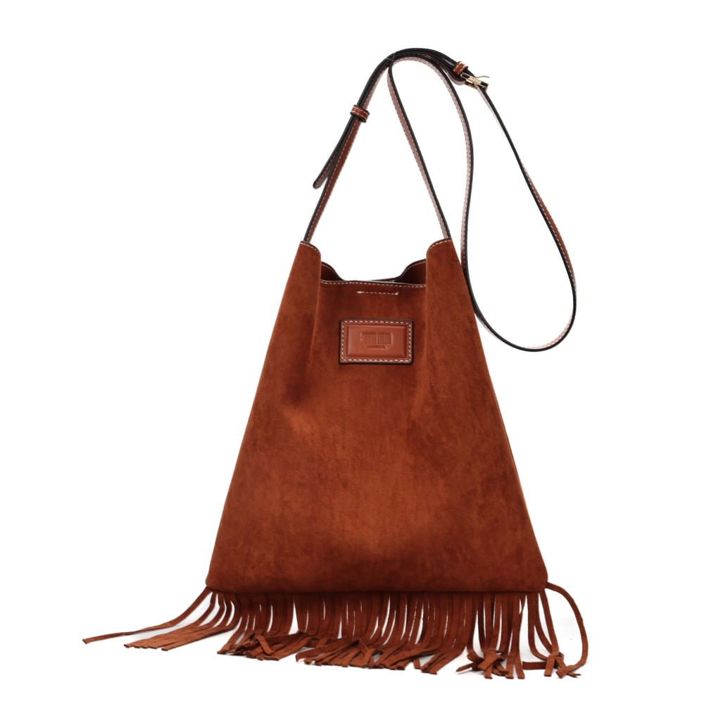 Bolsa Franja Camurça Marrom Transversal