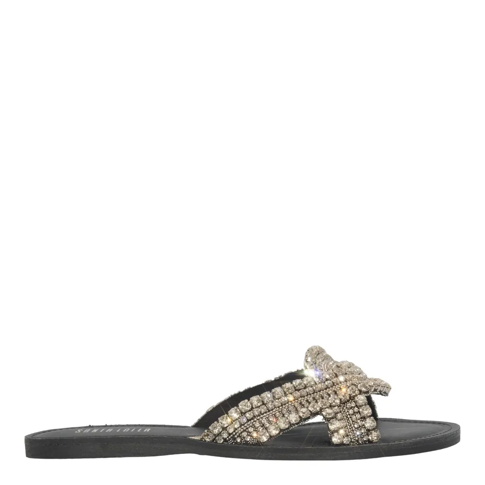 Rasteira Napa Soft Brilho Strass Preta
