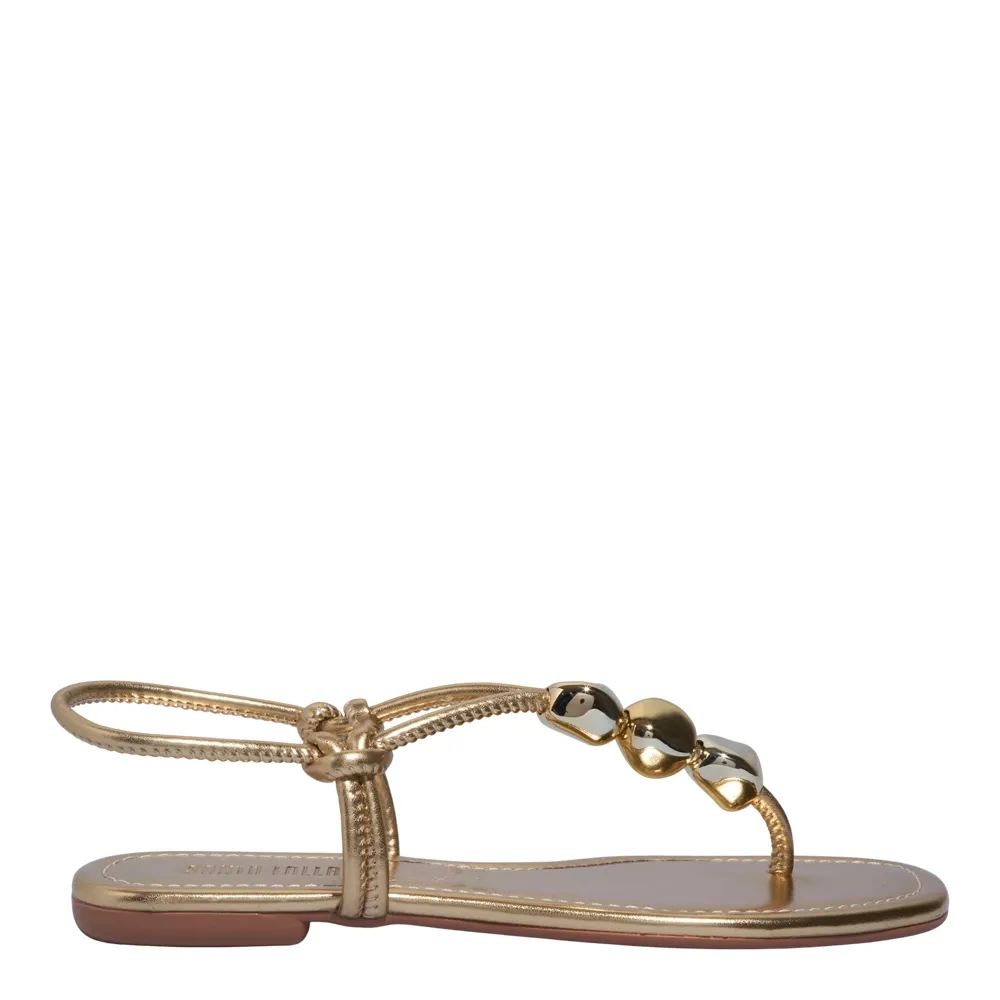 Rasteira Metalizada Soft Miçangas Dourada