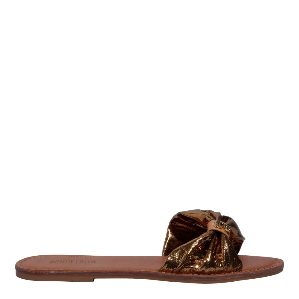 Rasteira Couro Metalizado Bronze