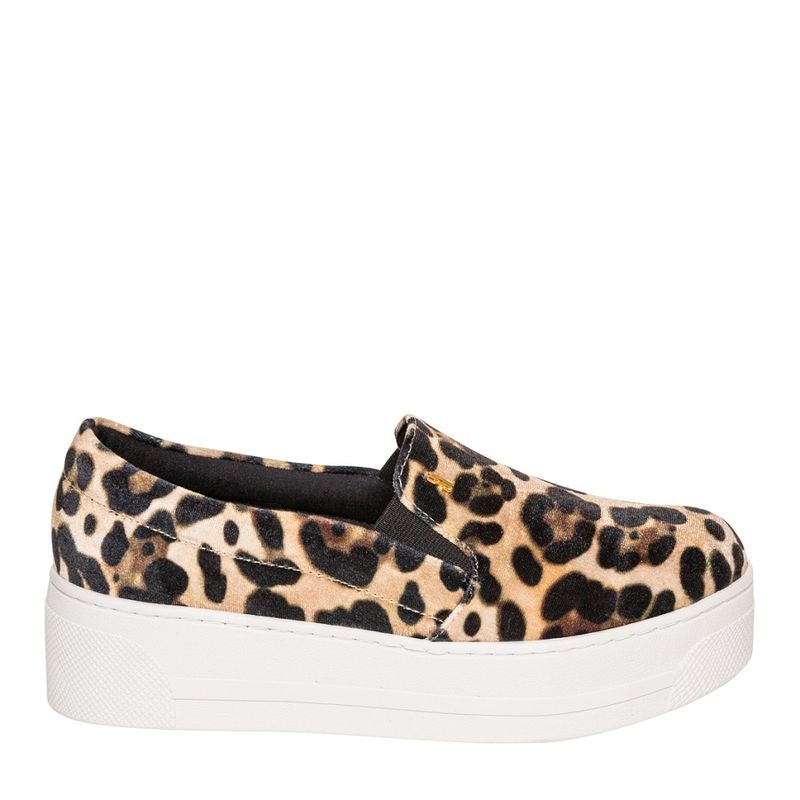 Tênis slip on veludo sola alta animal print - santalolla