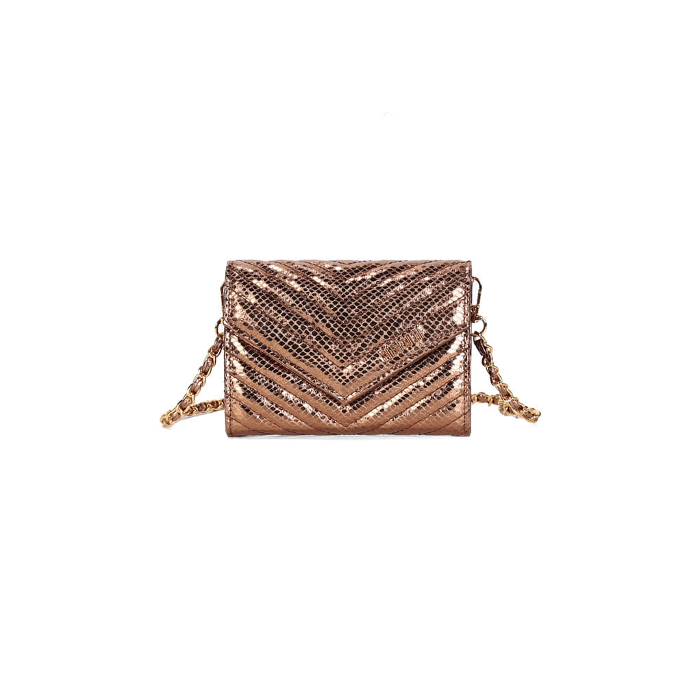 Bolsa Carteira Pequena Metalizado Bronze Alça Transversal
