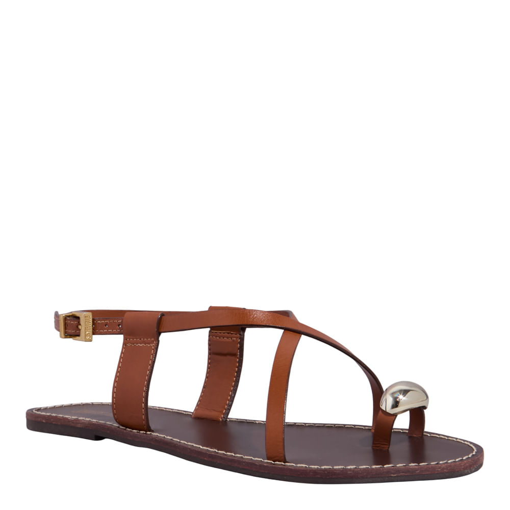 Rasteira Couro Nobre Marrom Metal Bold