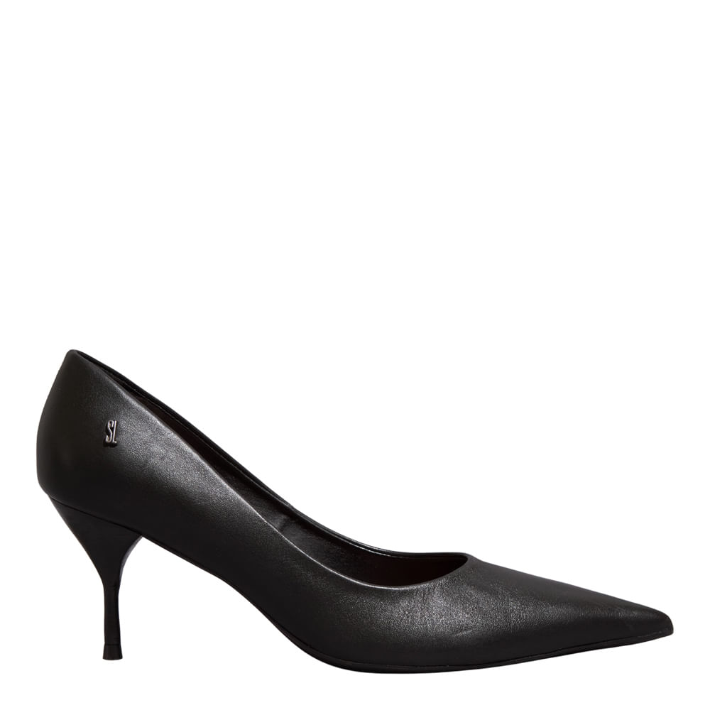 Scarpin Couro Confort Preto Bico Fino