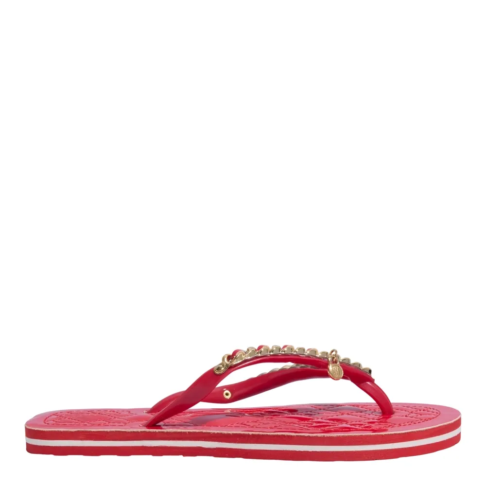 Chinelo Flip Flop Verniz Vermelho Corrente