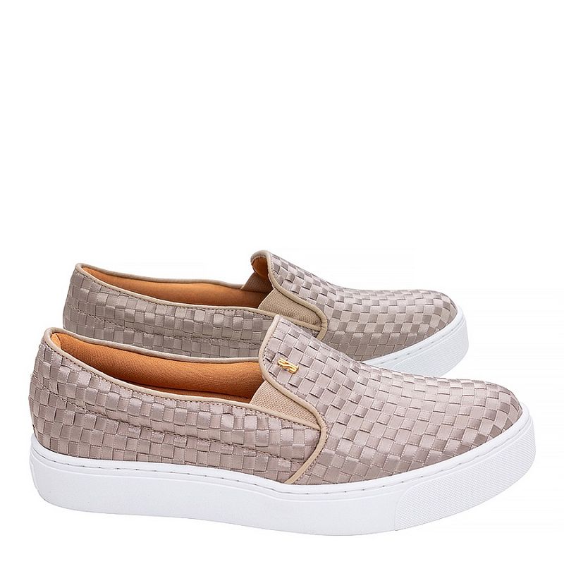Tênis slip on tressê bege - santalolla