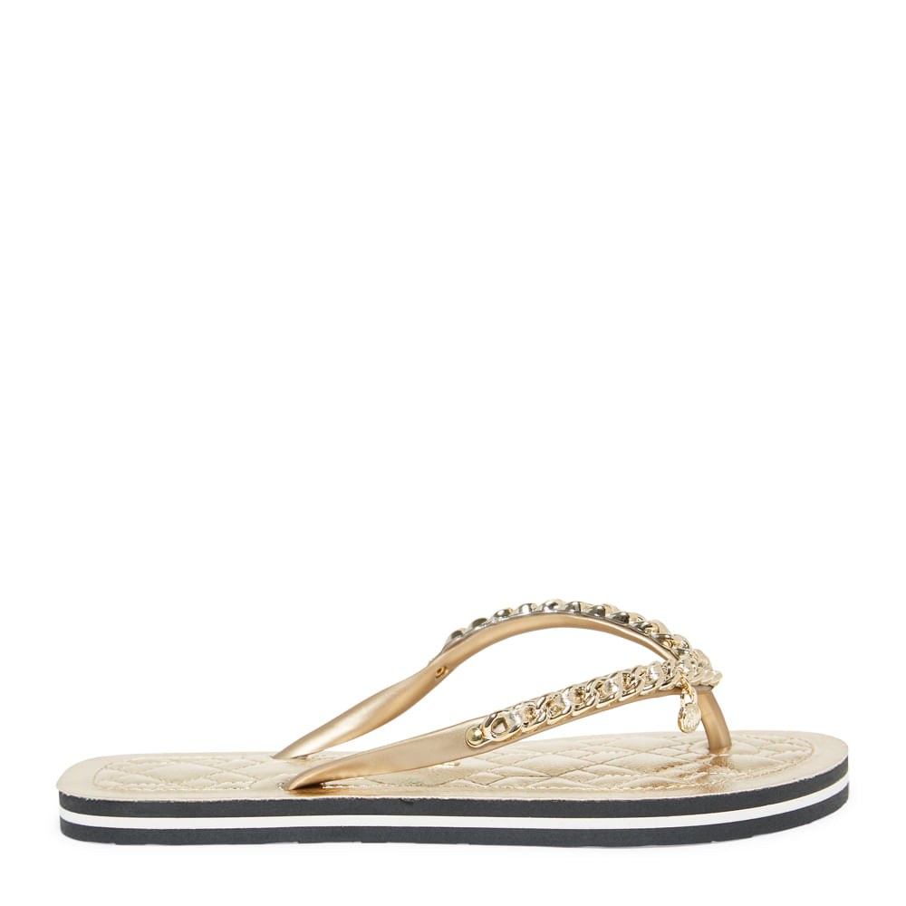 Chinelo Flip Flop Matelassê Metalizado Ouro Dourado