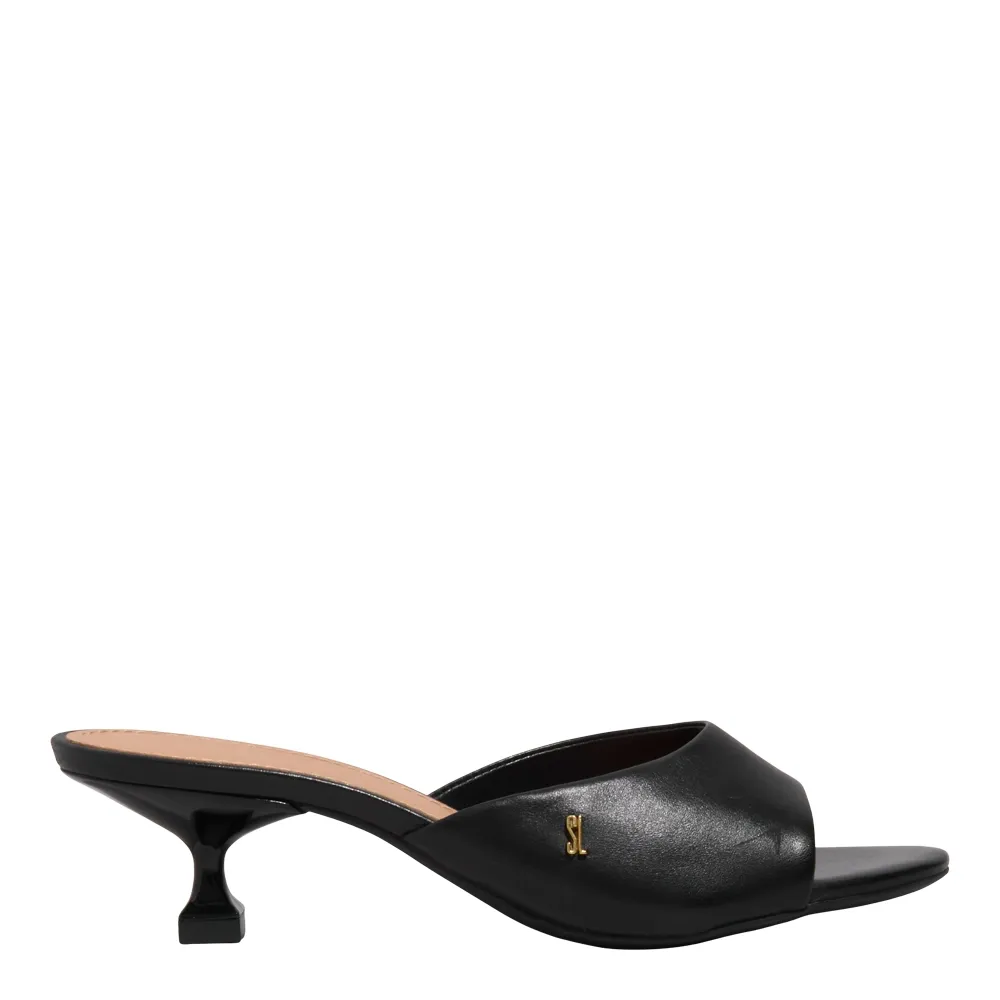 Mule Couro Premium Preto Salto Fino Baixo