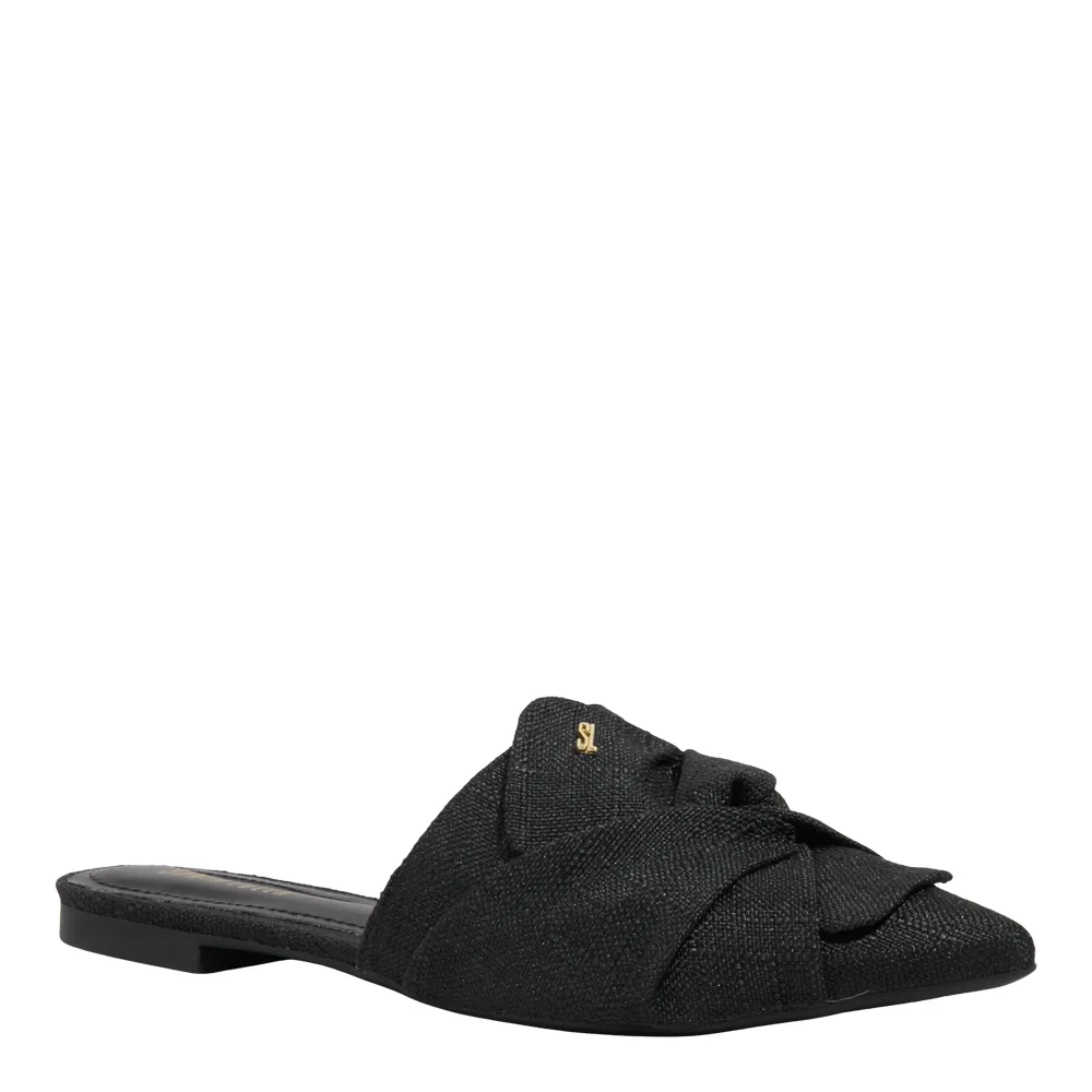 Mule Linho Copacabana Preto Bico Fino