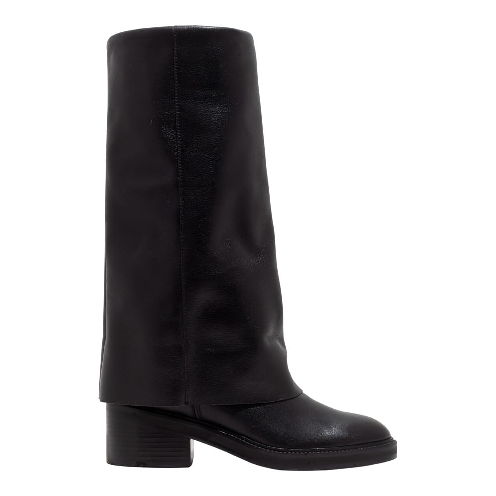 Bota Capa Couro Confort Salto Bloco Preta