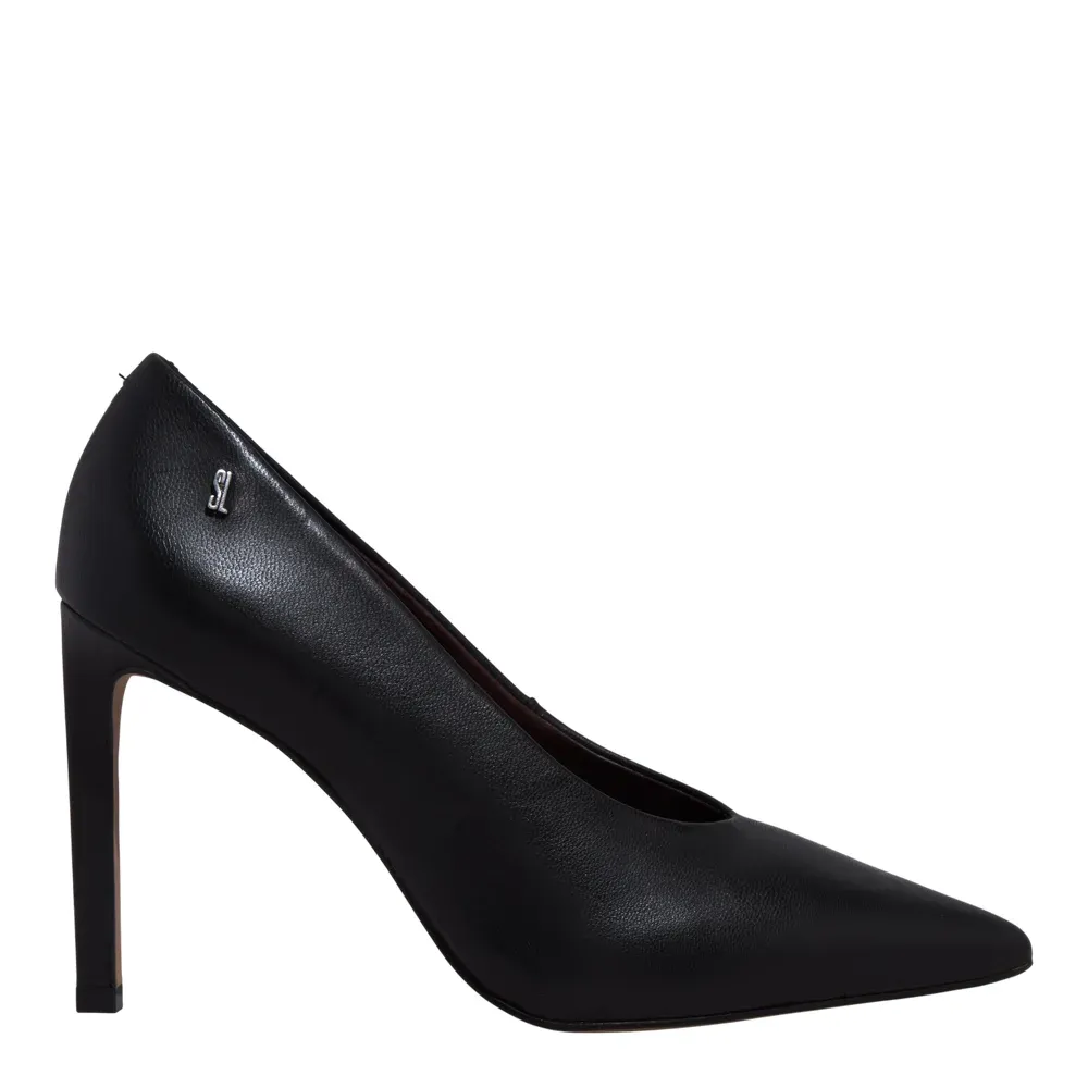 Scarpin Couro Pelica Soft Preto Bico Fino Salto Alto
