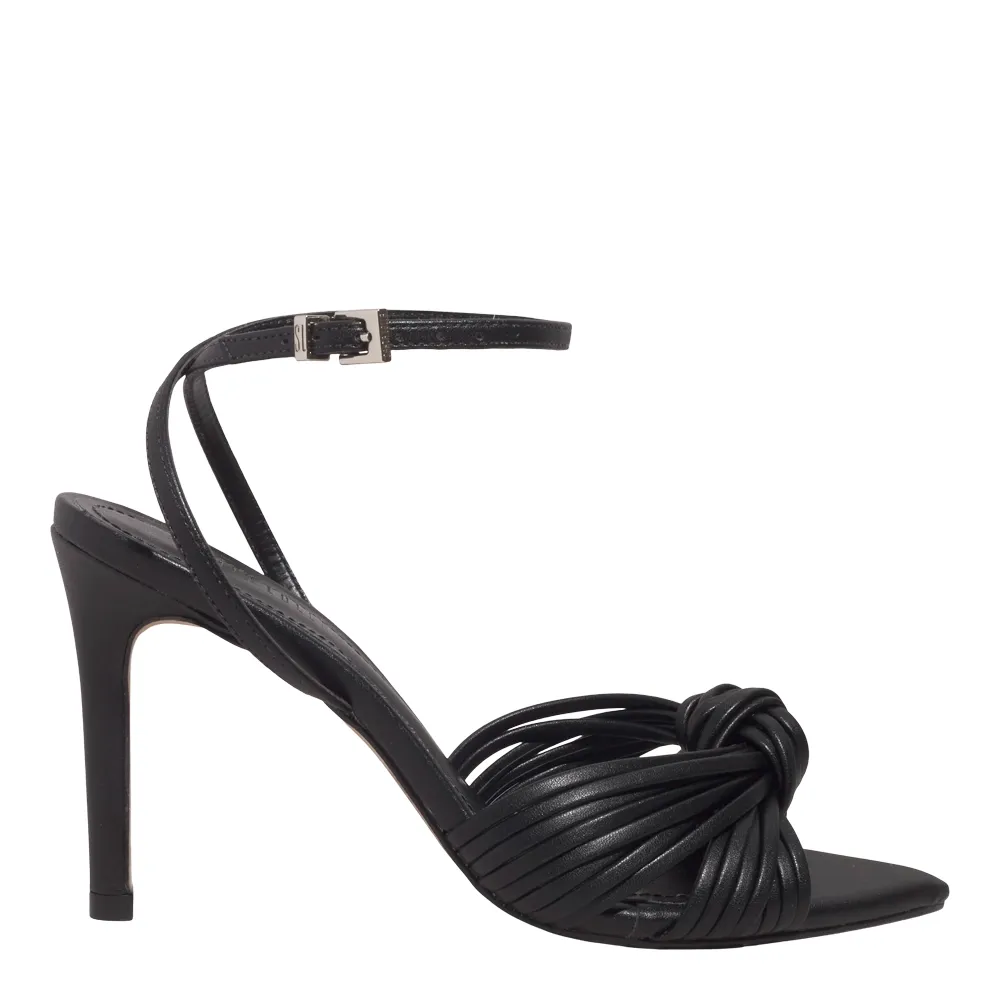Sandália Napa Soft Preto Bico Folha Salto Alto Fino