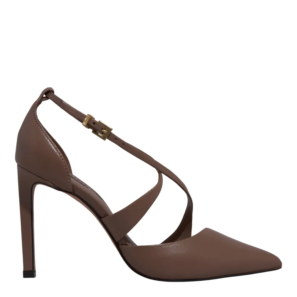 Scarpin Couro Pelica Soft Cinza Fog Bico Fino Salto Alto