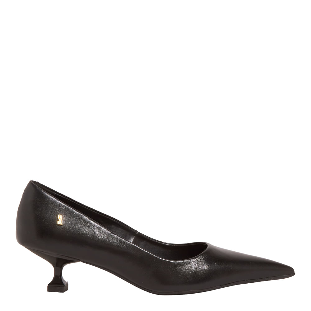 Scarpin Couro Confort Preto Bico Fino Salto Baixo