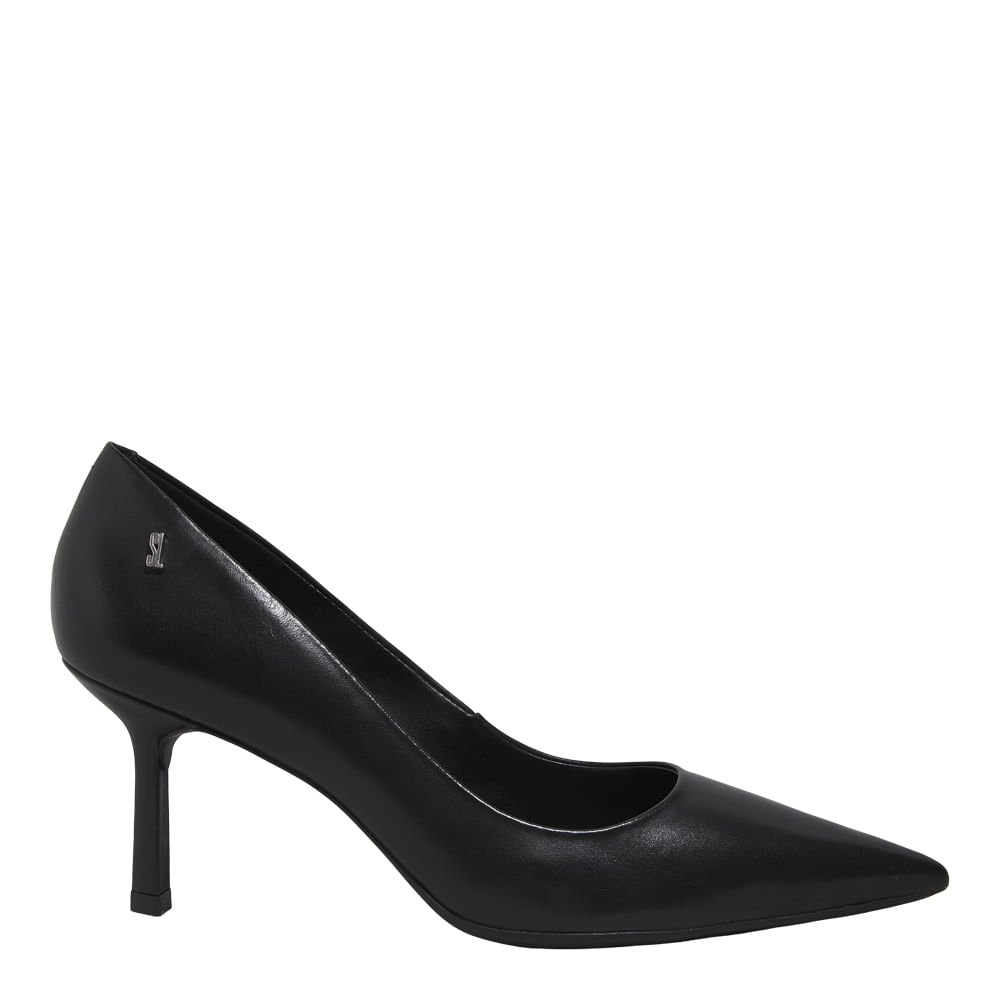 Scarpin Couro Pelica Soft Preto Bico Fino