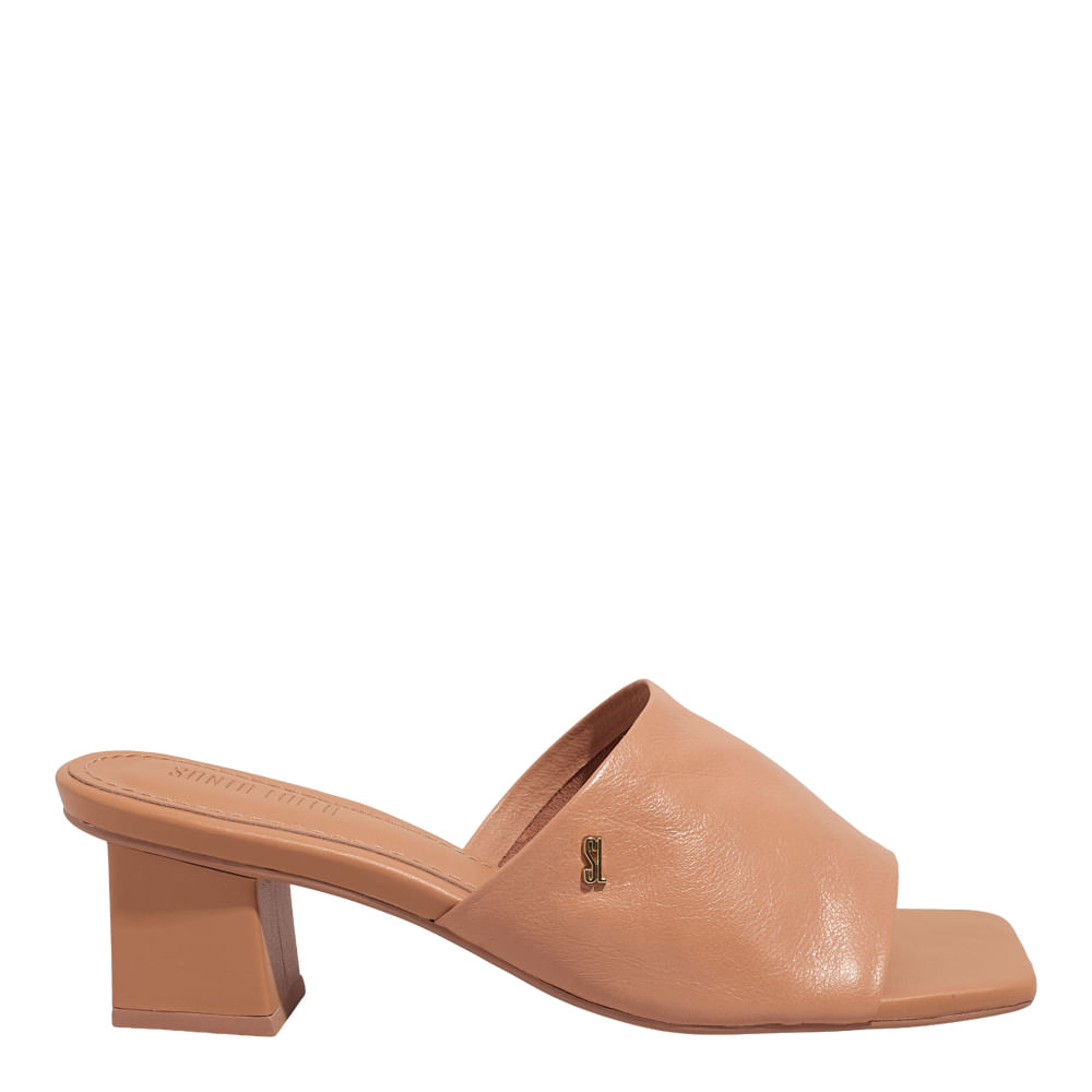 Mule Couro Nobre Soft Marrom Doce de Leite Salto Bloco Bico Quadrado