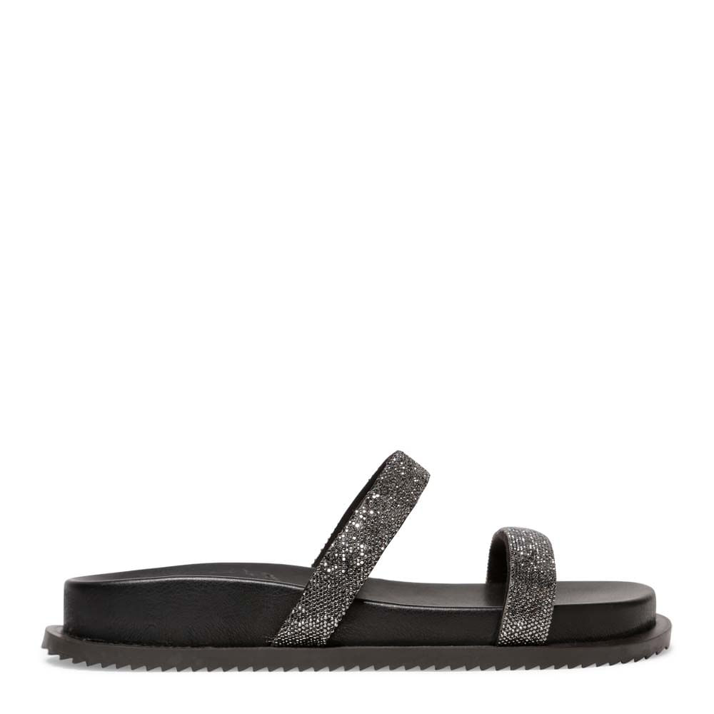 Rasteira Tira Brilho Couro Nobre Soft Preto