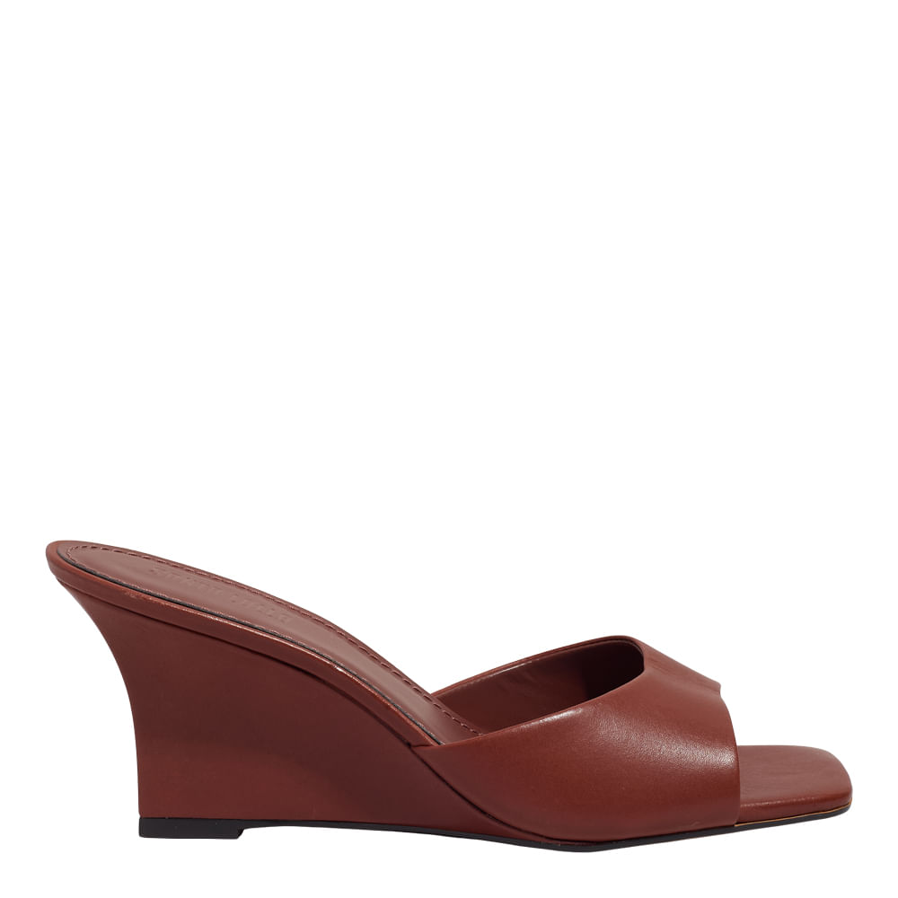 Mule Couro Pelica Soft Marrom Terracota Bico Quadrado