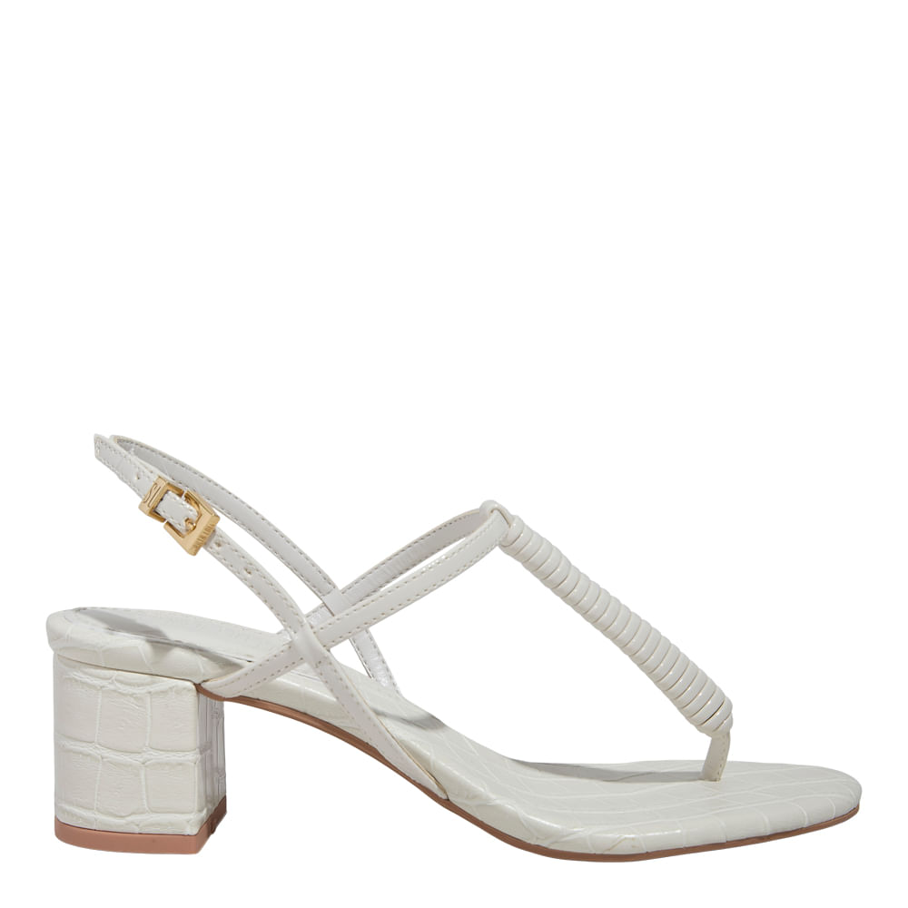 Sandália Verniz Anzeli Off White Salto Bloco Baixo