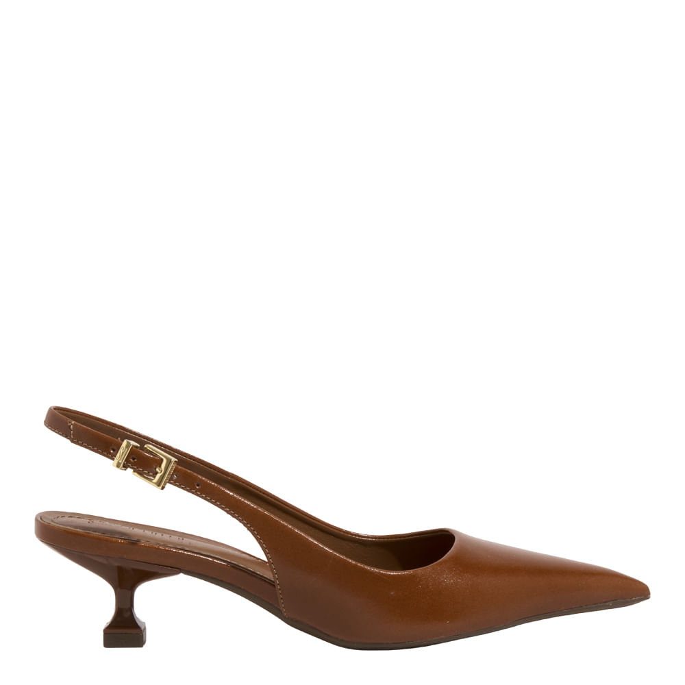 Scarpin Slingback Couro Confort Salto Baixo Marrom Terracota