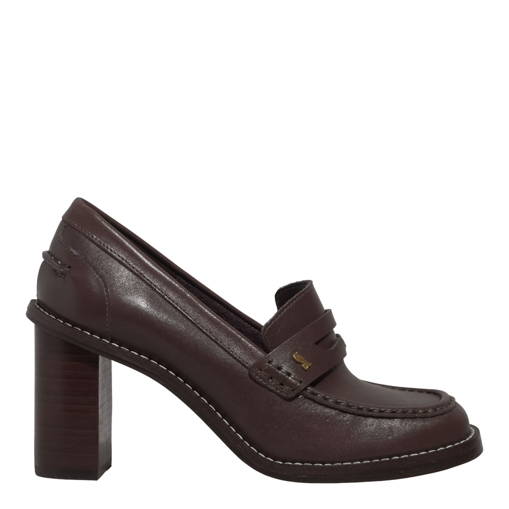Mocassim Couro Nobre Soft Marrom Dark Salto Grosso