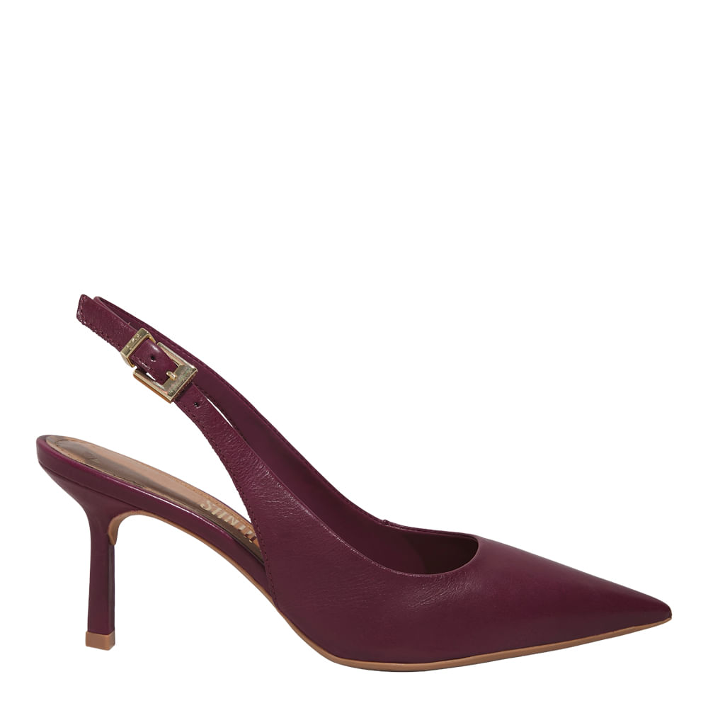Scarpin Slingback Couro Pelica Soft Roxo Beterraba Salto Fino