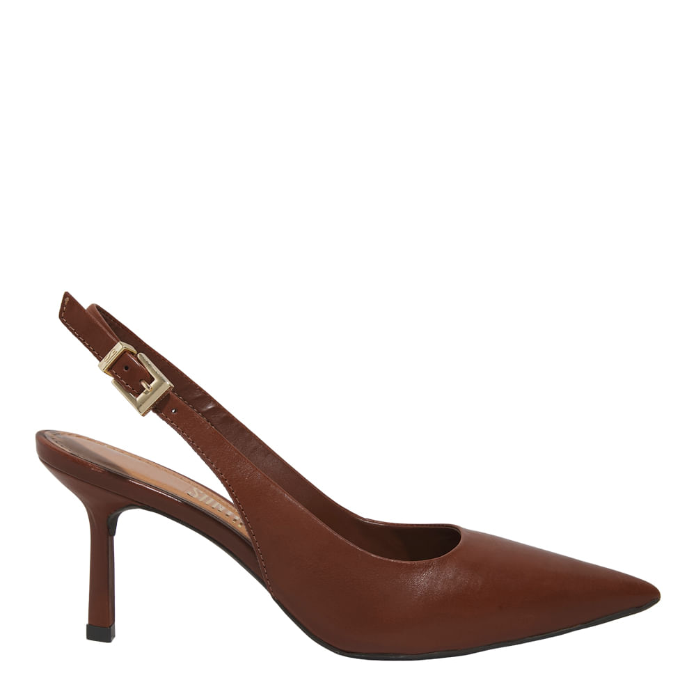 Scarpin Slingback Couro Pelica Soft Marrom Terracota Salto Fino
