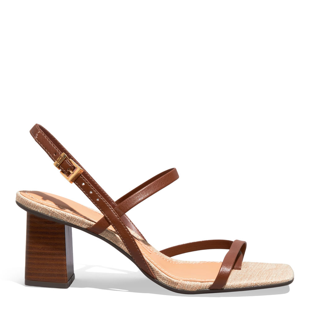 Sandália Napa Soft Salto Grosso Caramelo