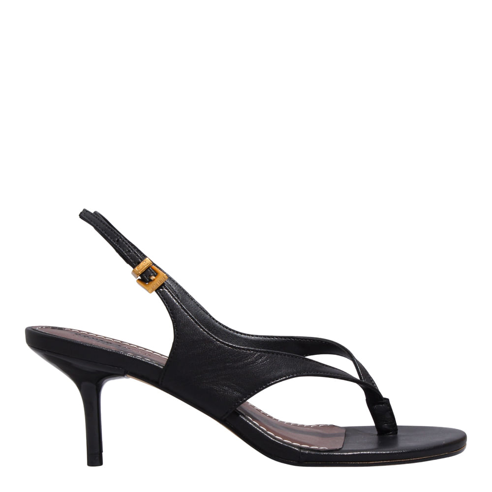 Sandália de Dedo Couro Pelica Soft Preto Salto Fino