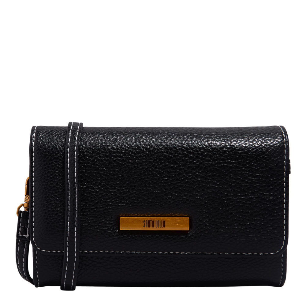 Bolsa Carteira Floater Preta Pesponto Branco Alça Transversal