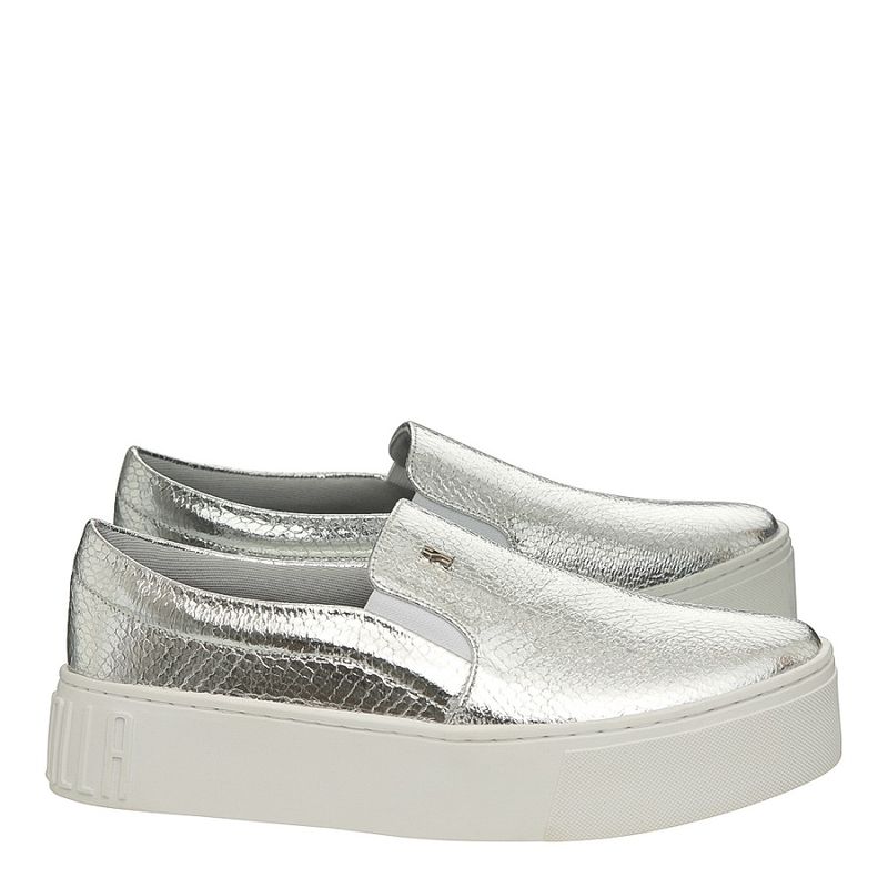 Tênis slip on cobra metalizado prata - santalolla
