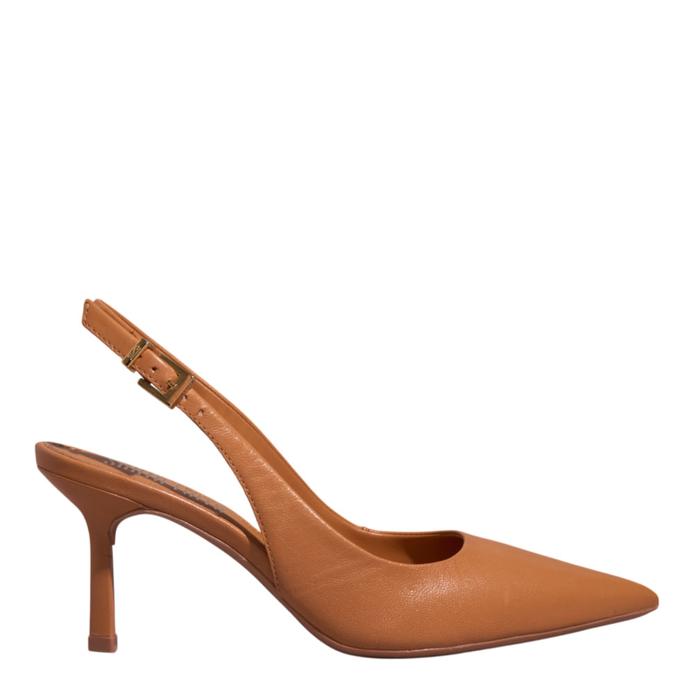 Scarpin Slingback Couro Pelica Soft Marrom Doce de Leite Salto Fino