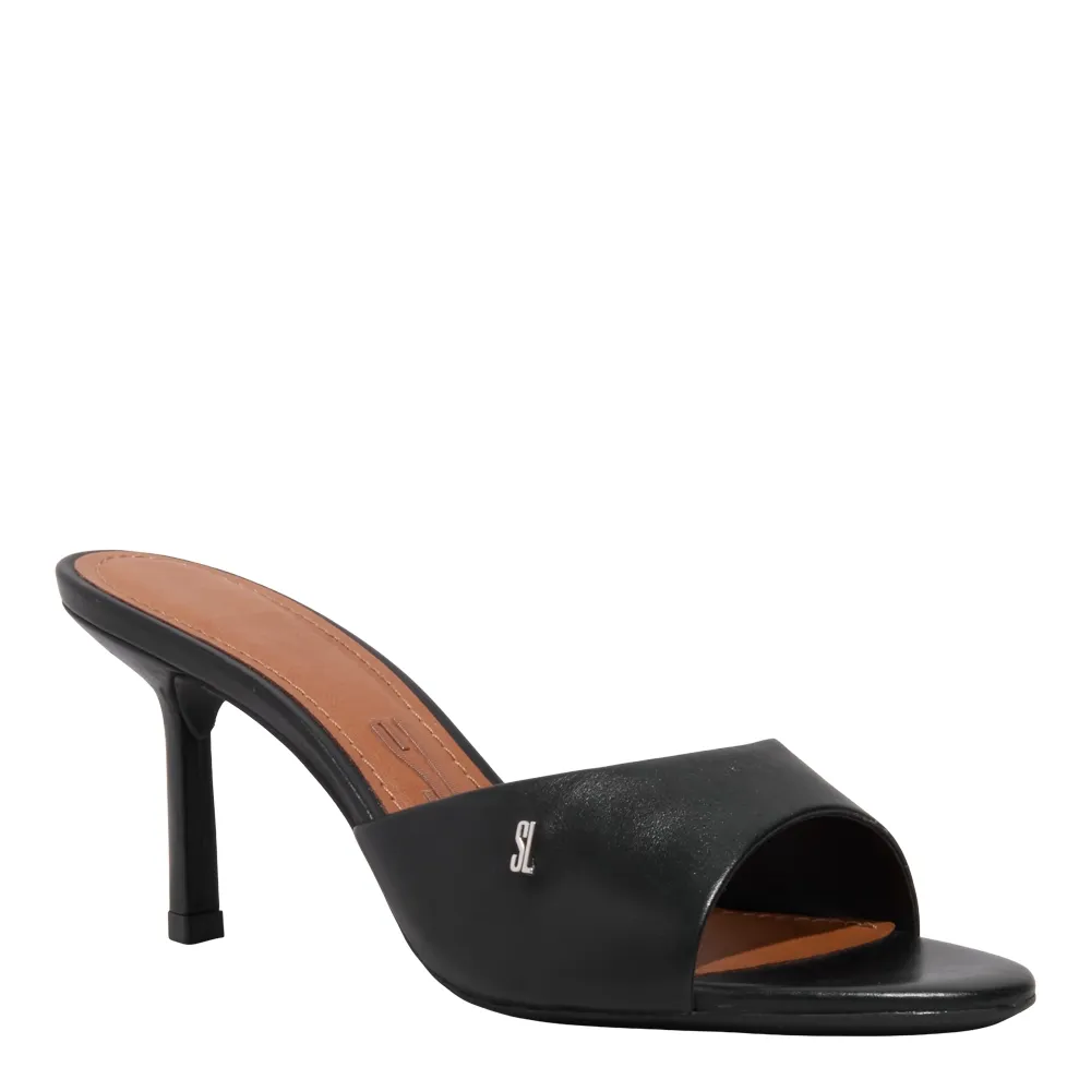 Mule Couro Premium Preto Salto Alto Fino