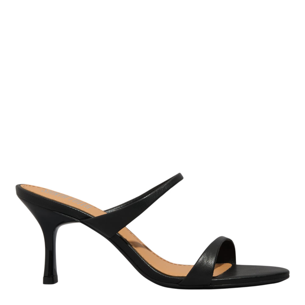 Mule Couro Pelica Soft Preto Salto Alto Fino