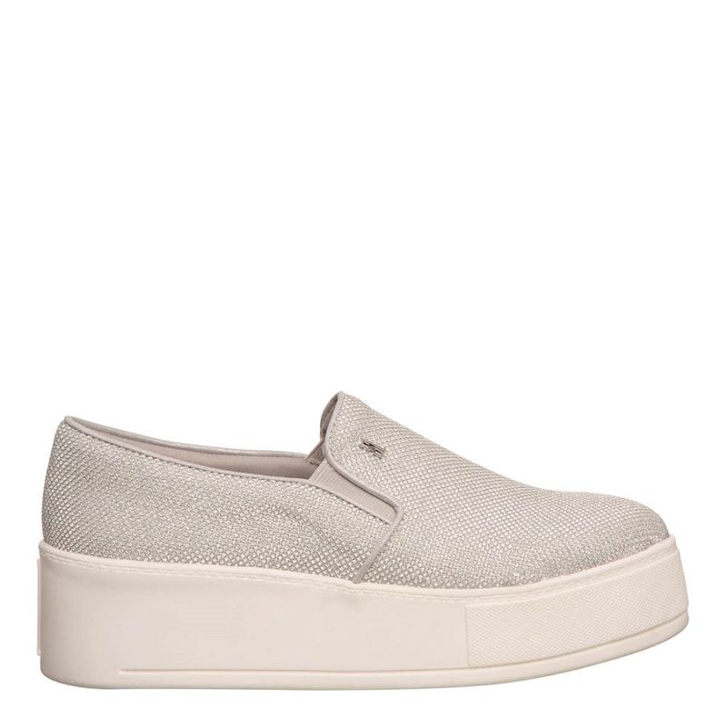 Tênis slip on tecido diamante prata - santalolla