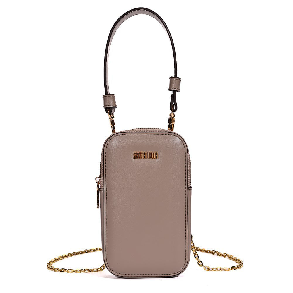 Bolsa Porta Celular Soft Cinza Fog Alça Corrente