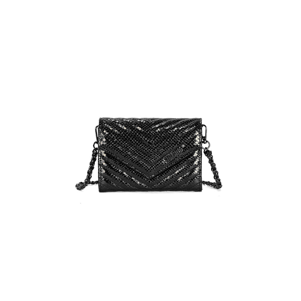 Bolsa Carteira Material Metalizado Preto Alça Transversal