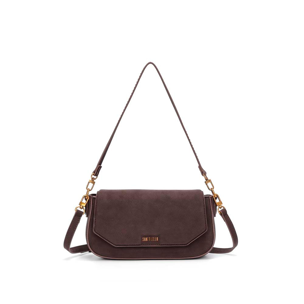 Bolsa Baguete Média Nobuck Marrom Dark Alça De Ombro