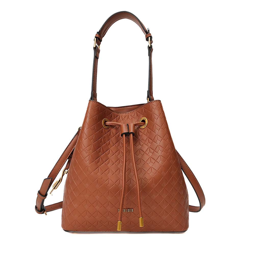Bolsa Bucket Média Soft Cubos Caramelo Alça Dupla