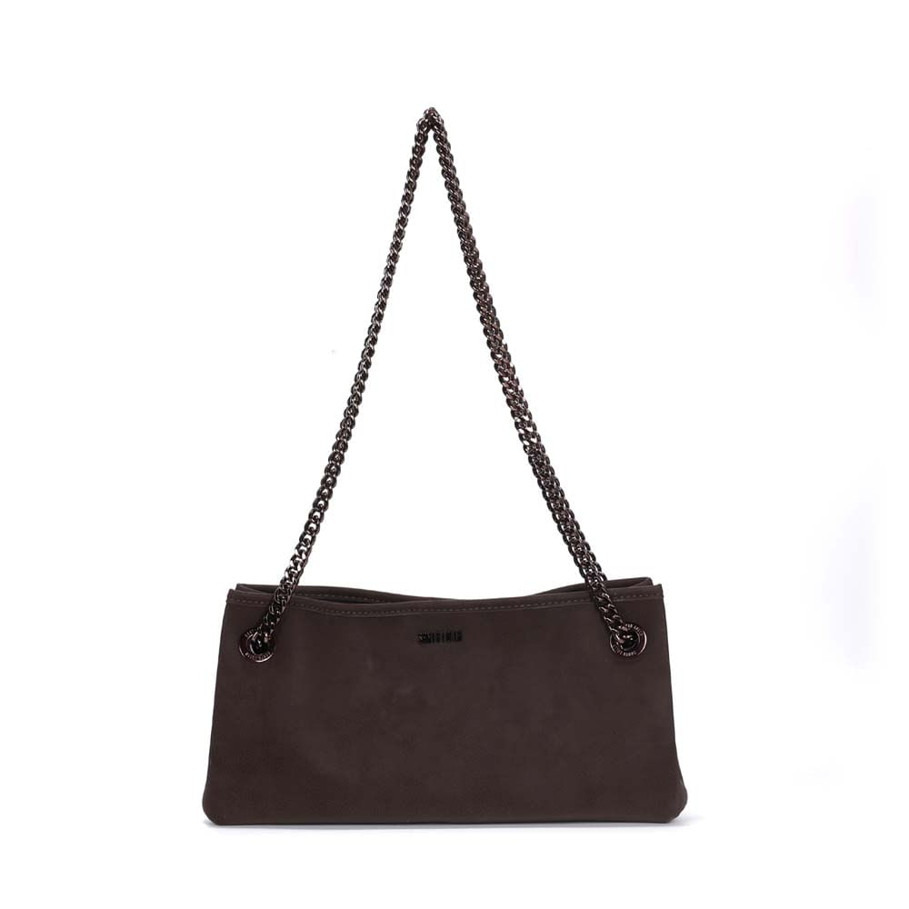Bolsa Nobuck Marrom Dark Alça De Ombro Corrente